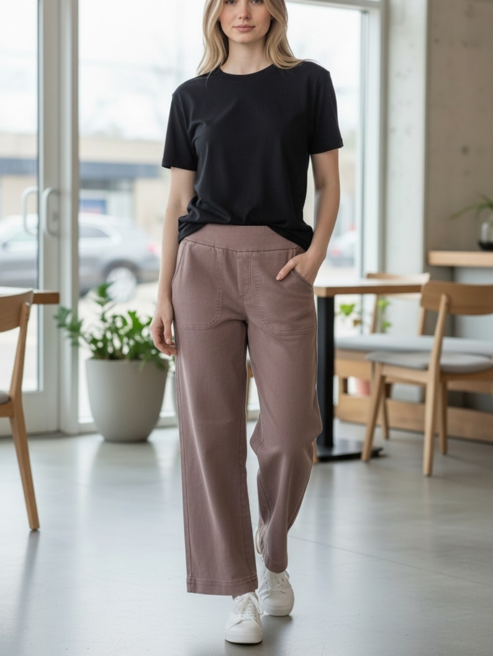 UP-Women's Cargo Casual Wide-Leg Pants in Mauve